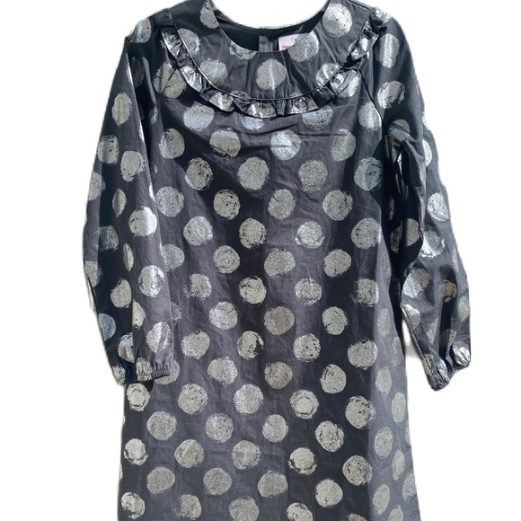 Hanna Andersson dress long sleeve gray metallic silver polka dot (140) 10 - Picture 1 of 16